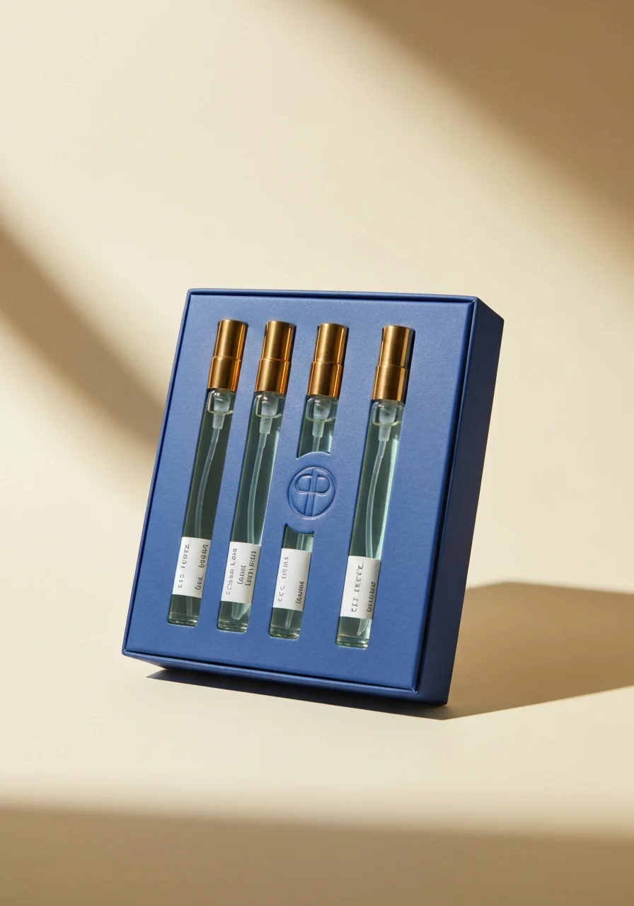 Discovery box with five 0.17 oz perfume vials neatly arranged